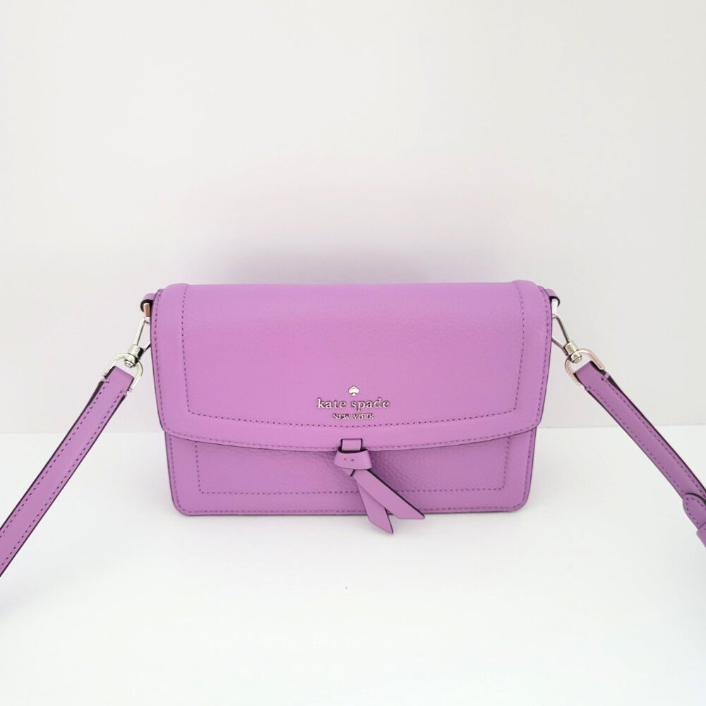 Kate Spade KM611 Knot Pebbled Leather Mini Flap Crossbody Handbag Wisteria - Picture 2 of 8